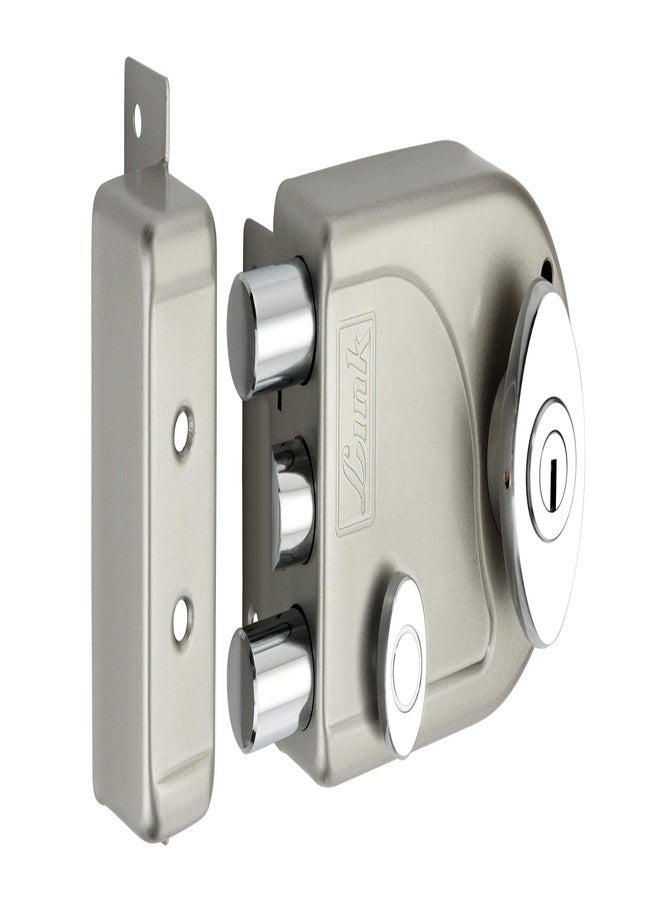 Link Heavy-Duty Main Door Rim Lock with 14-Pin Dimple Key Technology, Big Oval Silver Knob, and Two Deadbolts with Latch, Both Side Key | Silver | 10 Years Warranty - Image 3